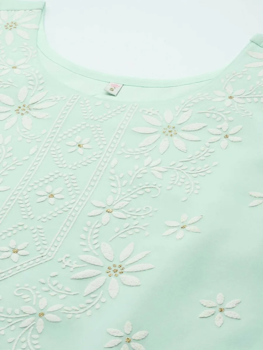 Ahalyaa Women Sea Green Floral Printed Georgette Kurta