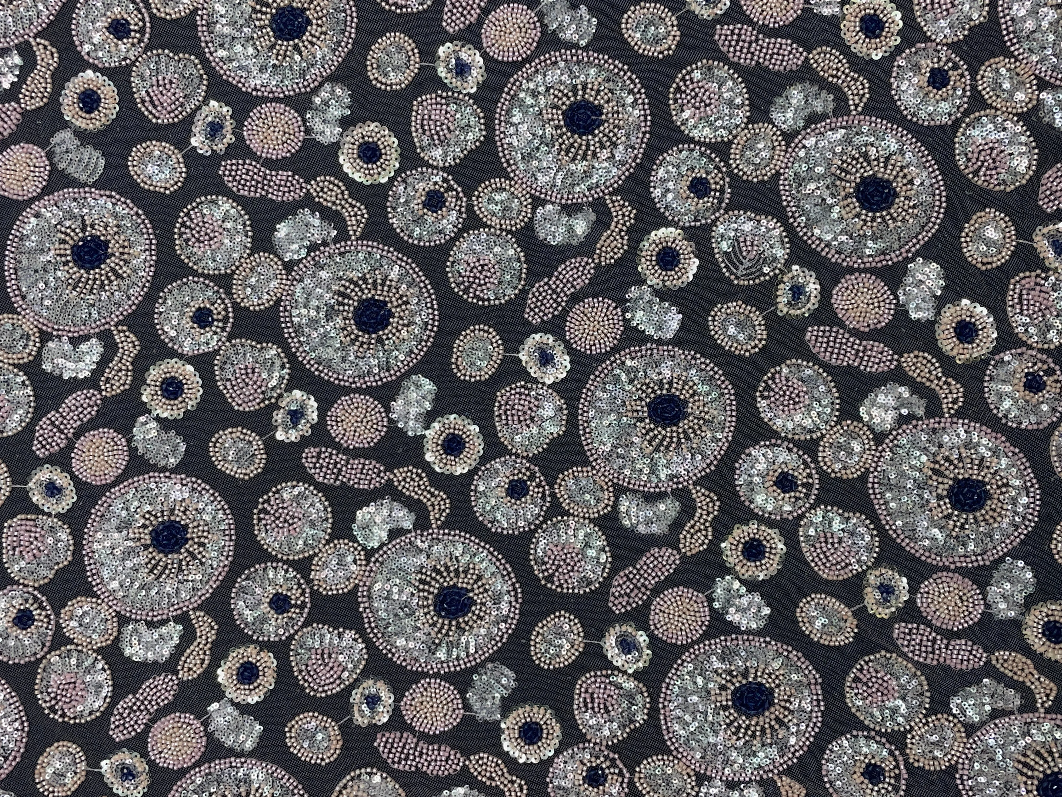 Baby Pink Geometric Cut Dana Embroidered Net Fabric