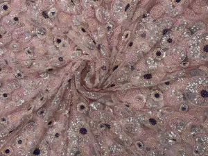 Baby Pink Geometric Cut Dana Embroidered Net Fabric