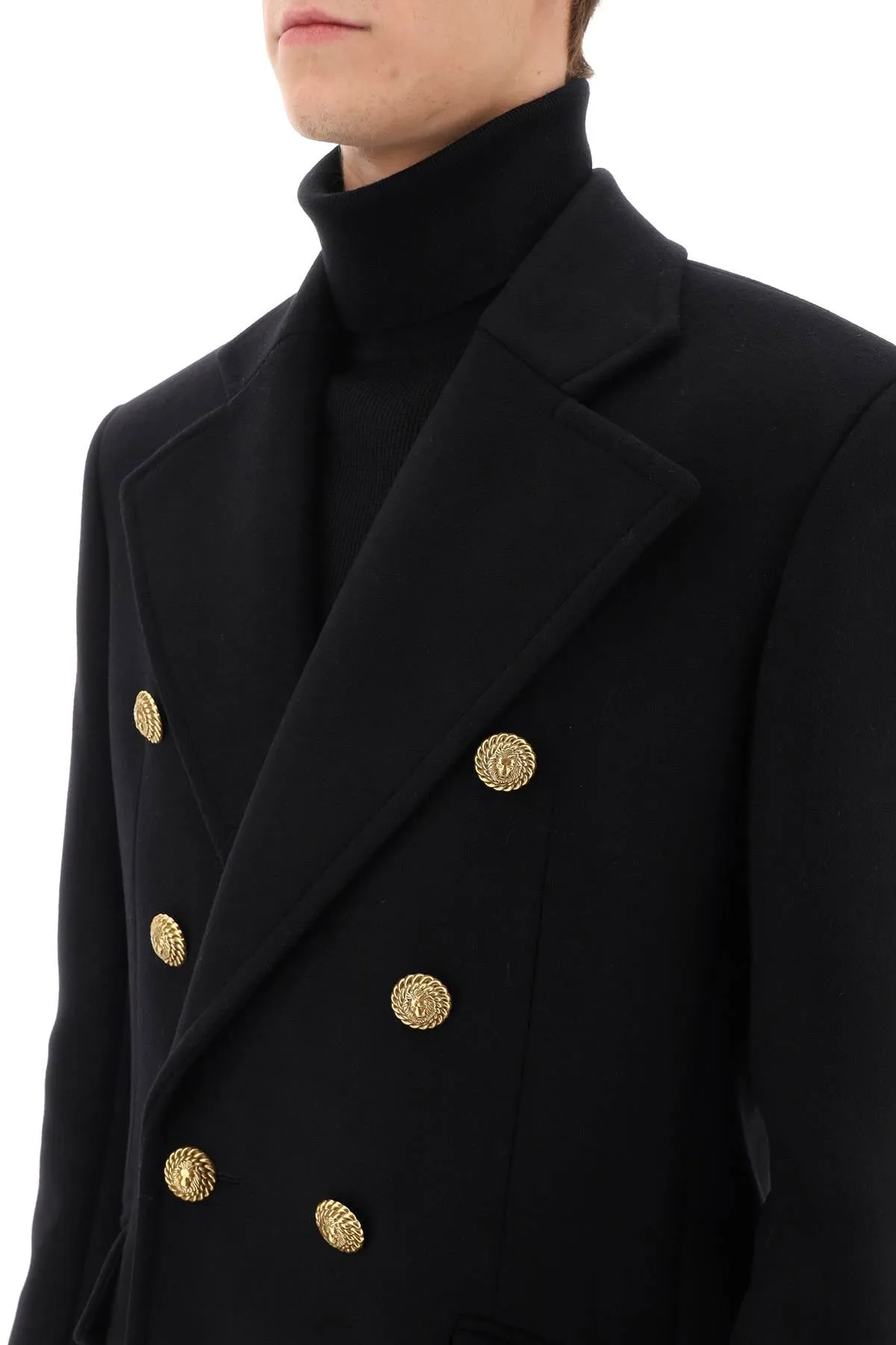 Balmain Double-Breasted Wool Peacoat
