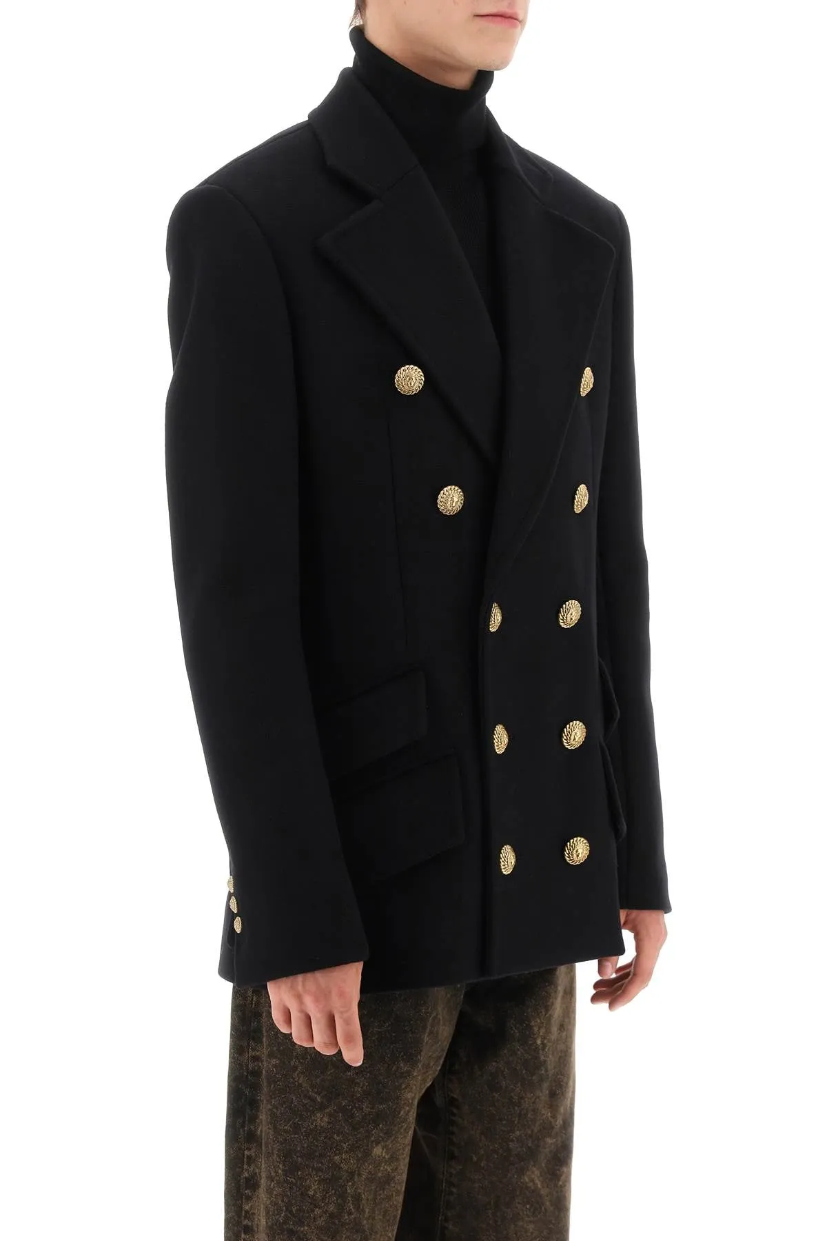 Balmain Double-Breasted Wool Peacoat