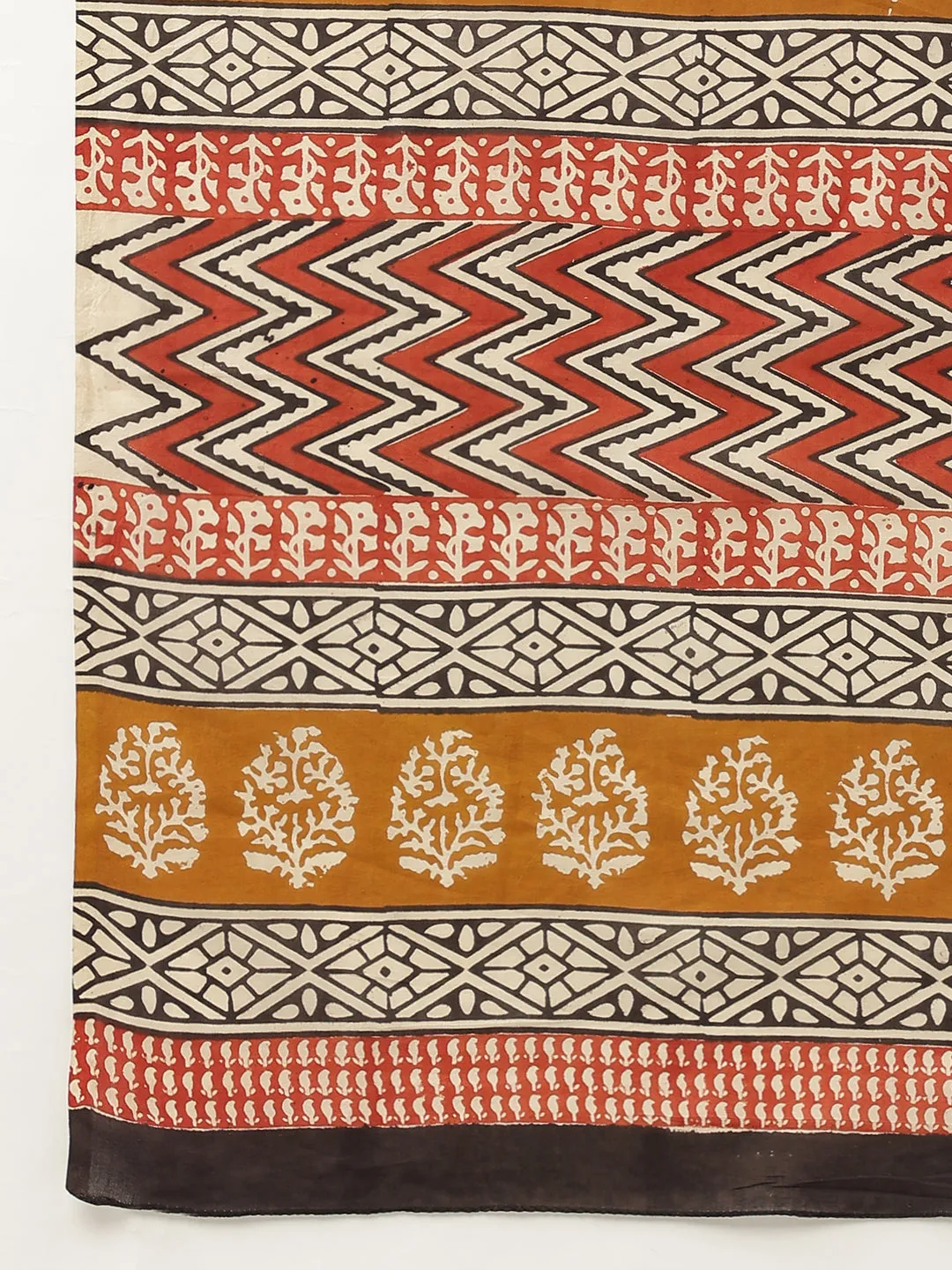 Black & Beige HandBlock MulMul Cotton Saree