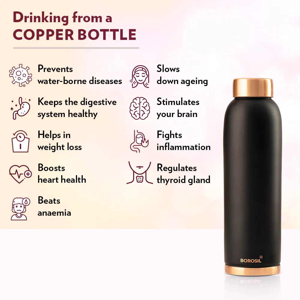 Borosil Eco Copper Bottle, Black - Personalise