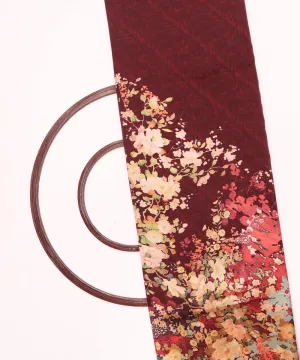 Brown Colour Floral Design Satin Moss Fabric