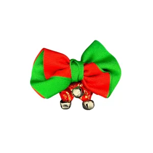 Cat Collar Bow: Festive Red & Green Holiday Bow with Bells