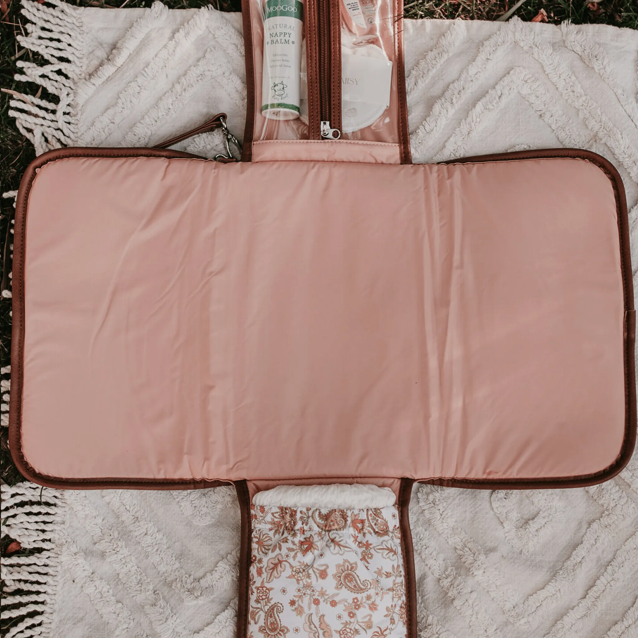 Change Mat Clutch - Peach Paisley/Tan