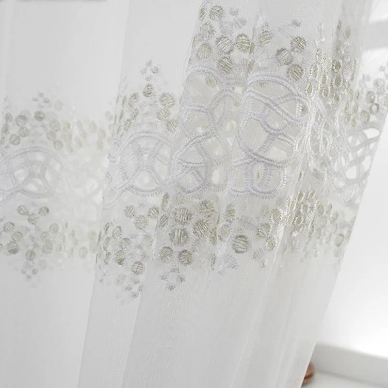 Chic Geometric Embroidered Tulle Drapes for Contemporary Home Decor