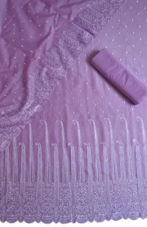 Chic Pink Chikankari Chanderi Suit Set - Unstitched 3-Piece for a Stunning Look
