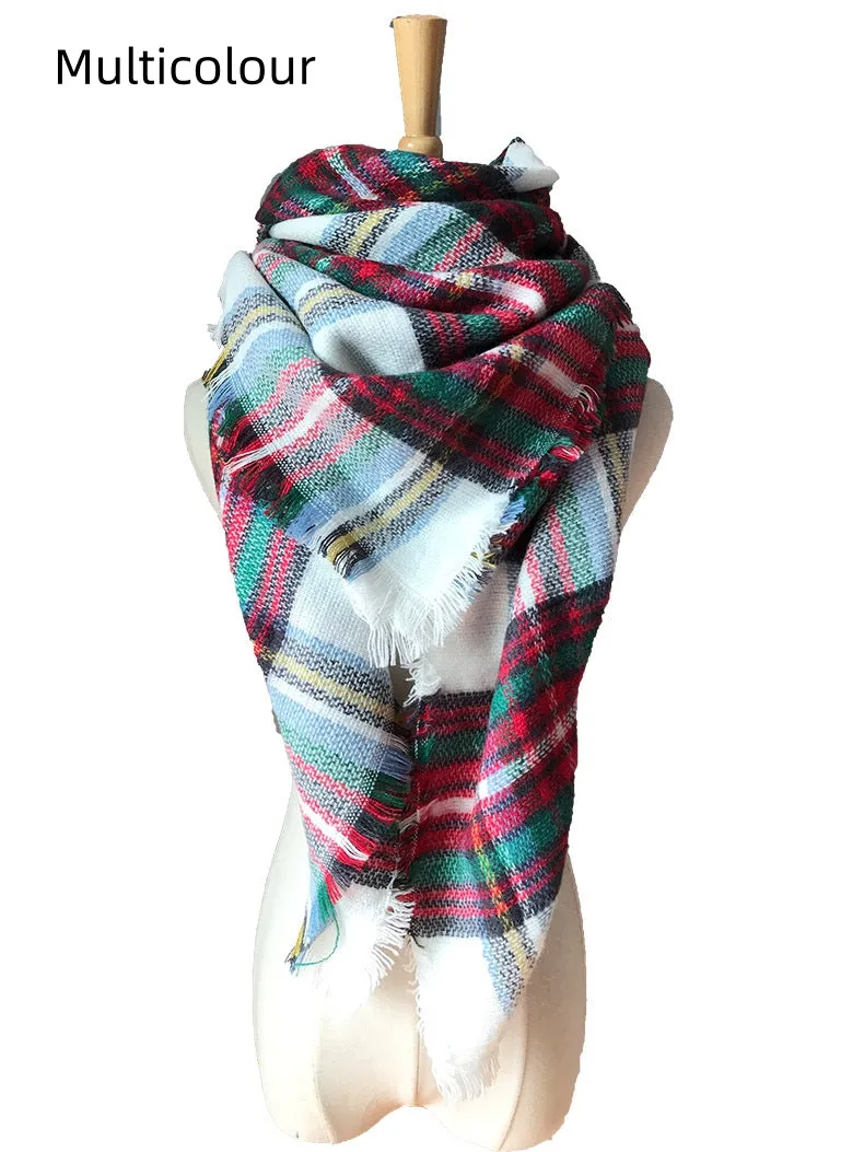 Colorful Plaid Double-sided Cashmere-like Plaid Scarf