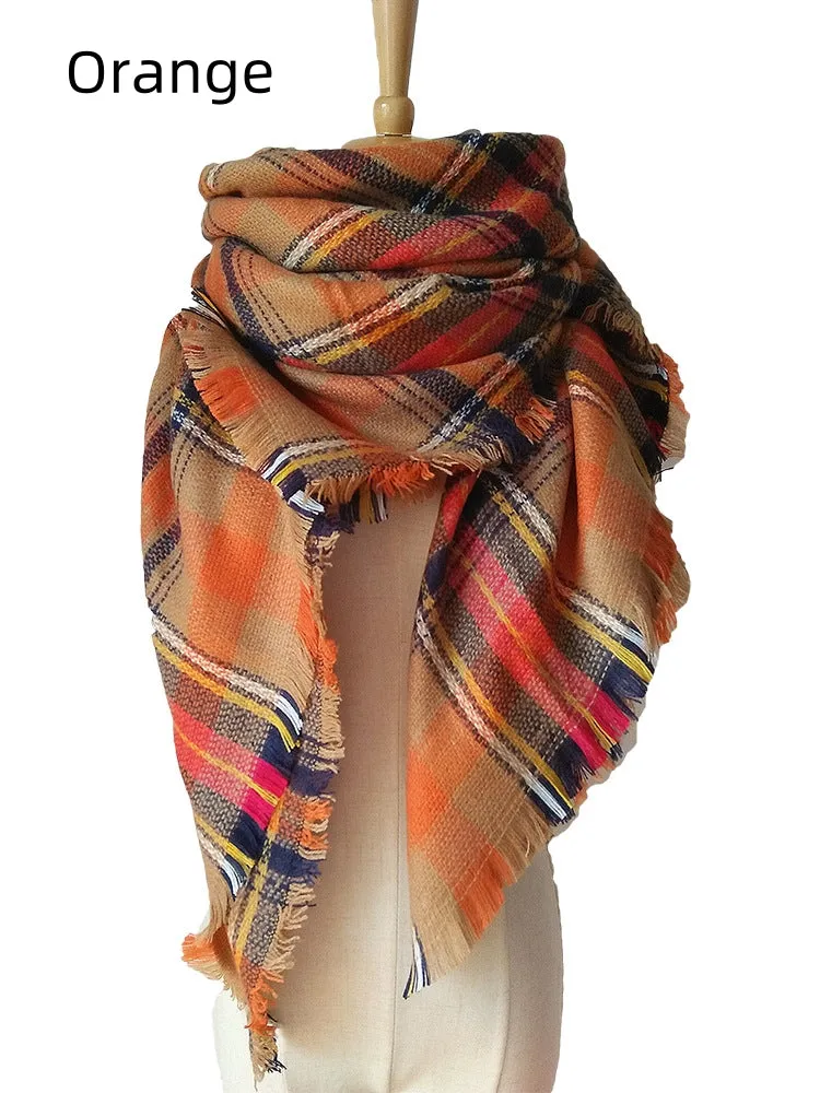 Colorful Plaid Double-sided Cashmere-like Plaid Scarf