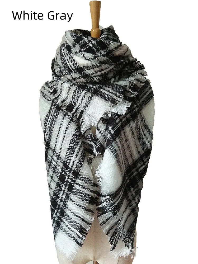 Colorful Plaid Double-sided Cashmere-like Plaid Scarf