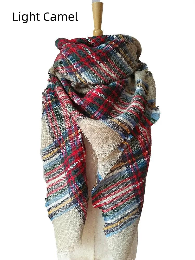 Colorful Plaid Double-sided Cashmere-like Plaid Scarf