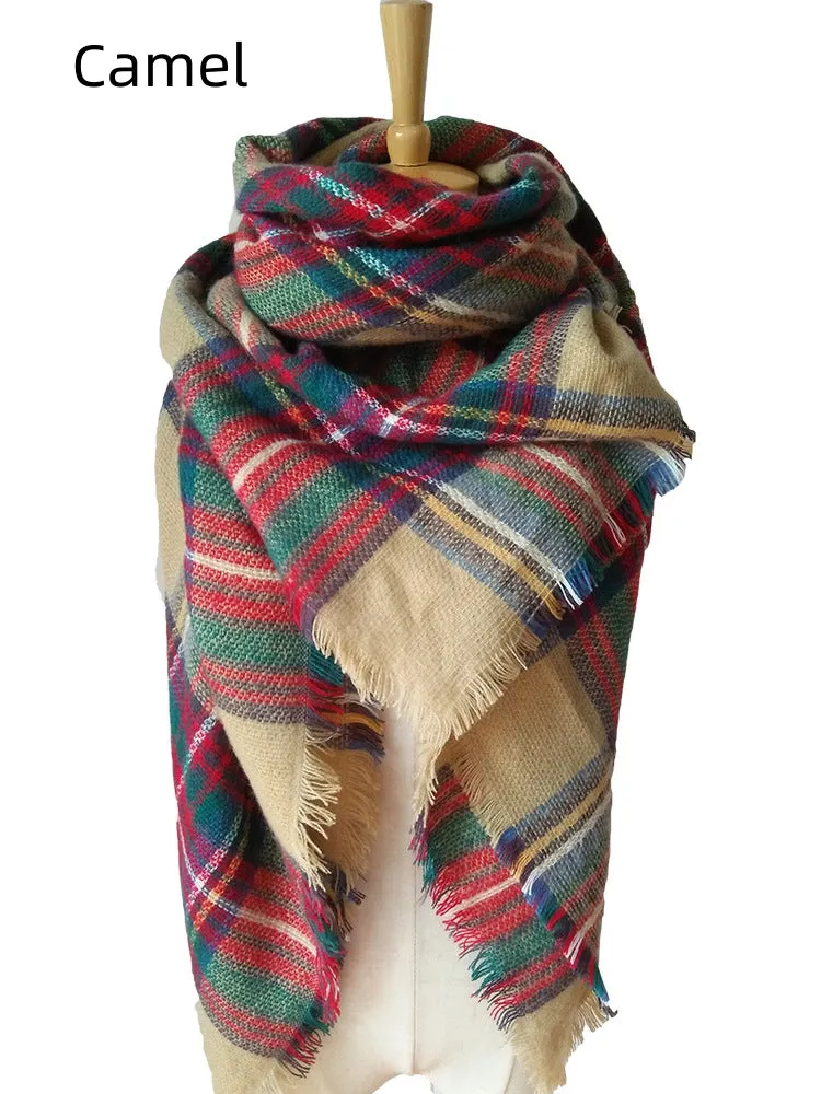 Colorful Plaid Double-sided Cashmere-like Plaid Scarf