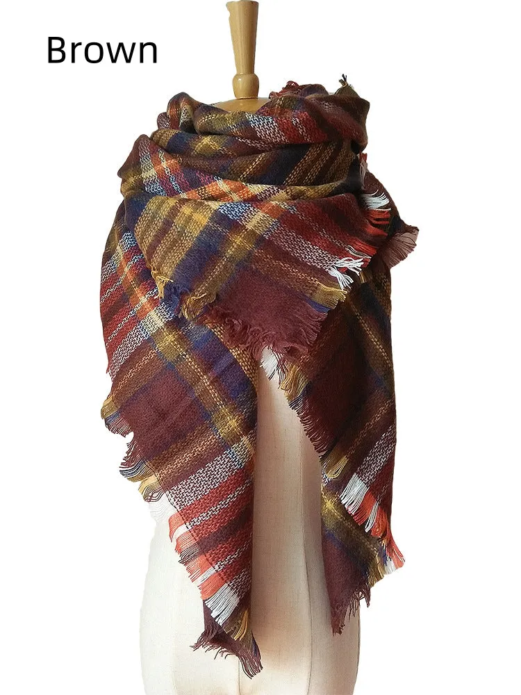 Colorful Plaid Double-sided Cashmere-like Plaid Scarf
