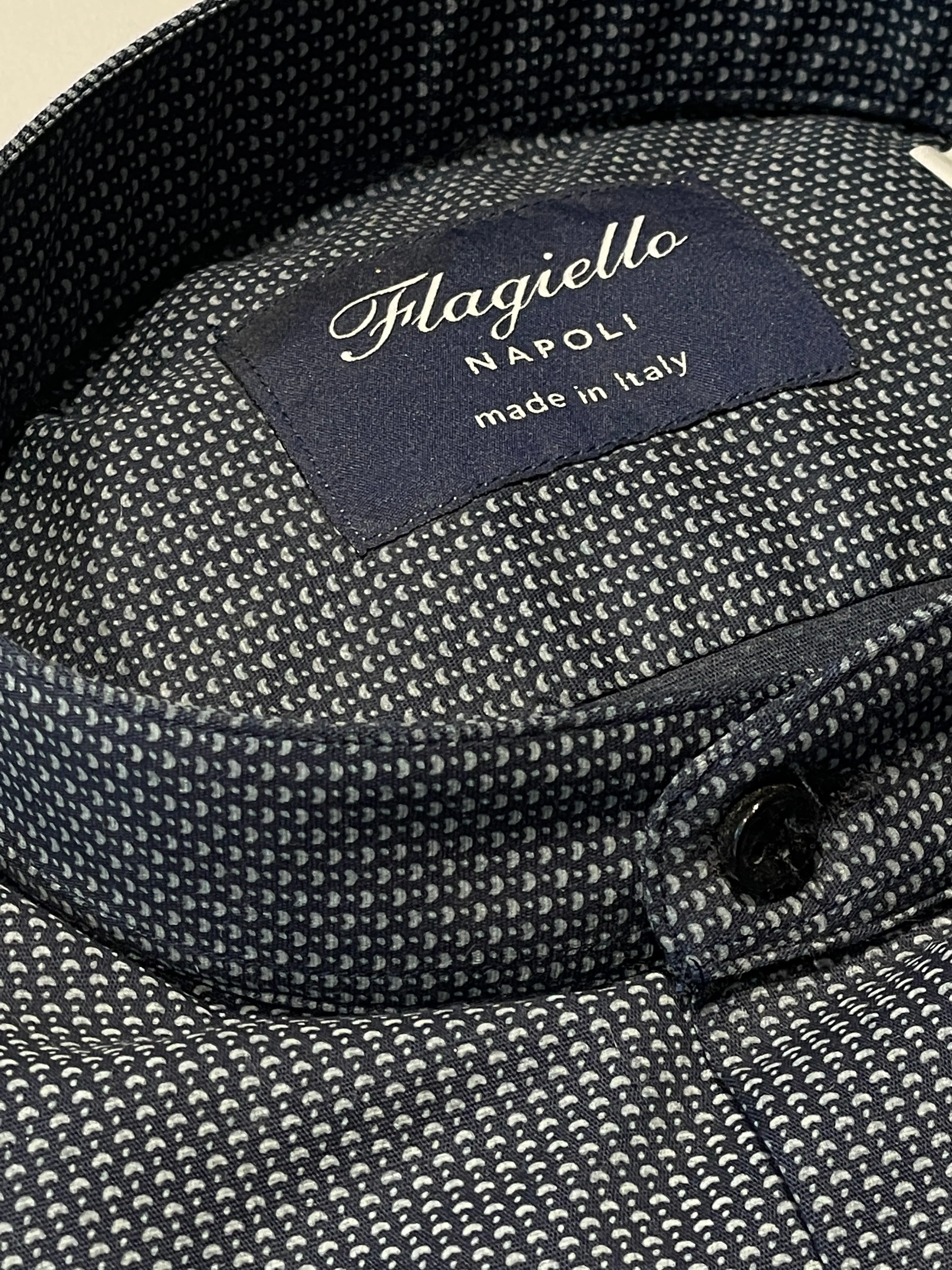 Dark Blue Mandarin Collar Cotton Shirt