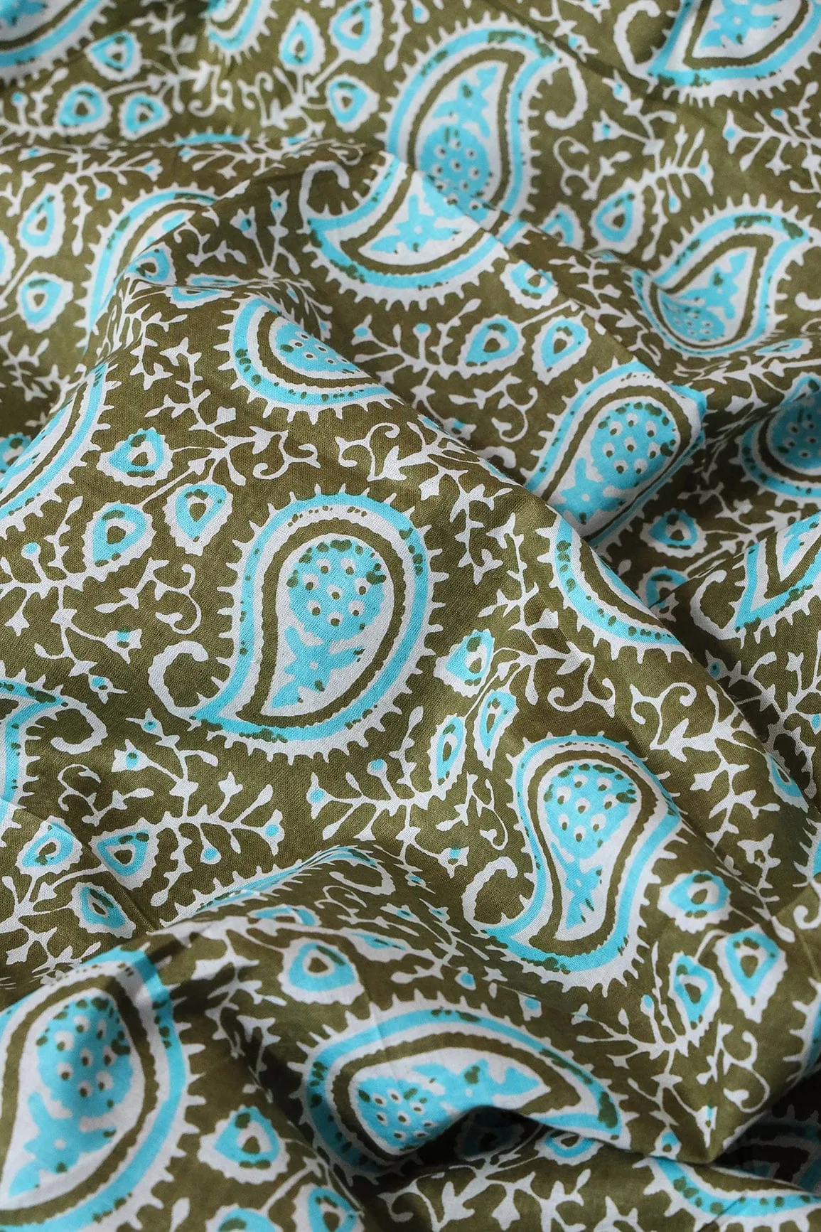 Dark Olive And Sky Blue Pure Cotton Unstitched Suit (2 Piece)