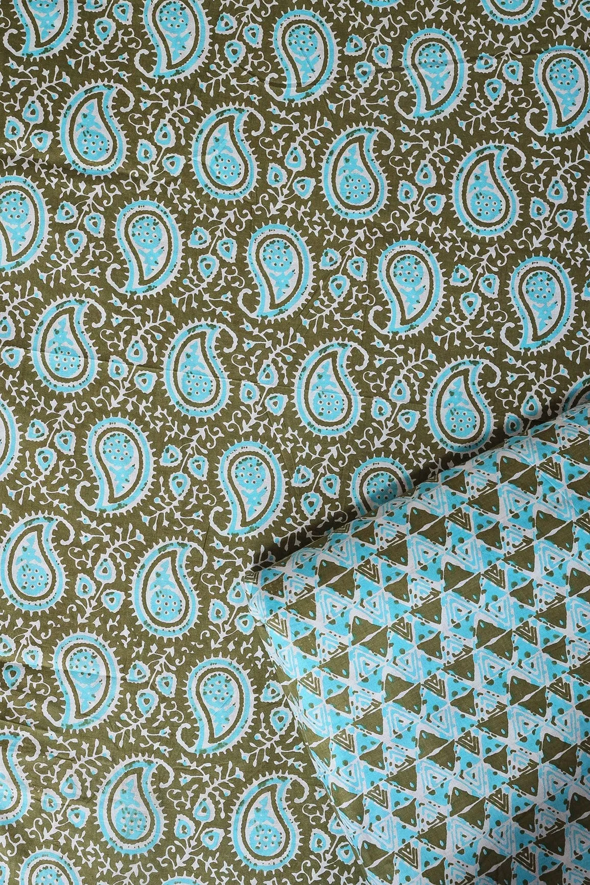 Dark Olive And Sky Blue Pure Cotton Unstitched Suit (2 Piece)
