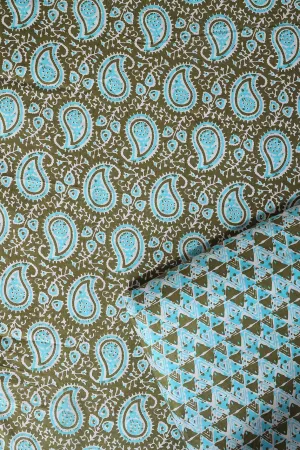 Dark Olive And Sky Blue Pure Cotton Unstitched Suit (2 Piece)