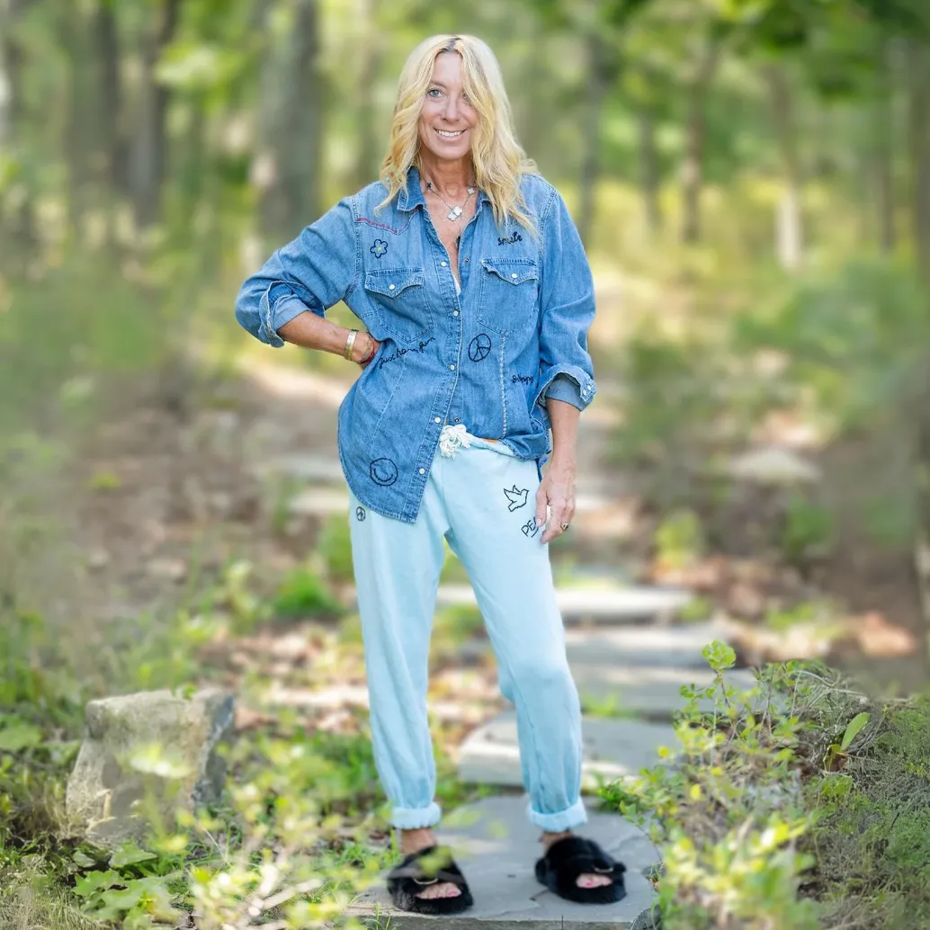 Denim Button Down Black Hand Embroidery