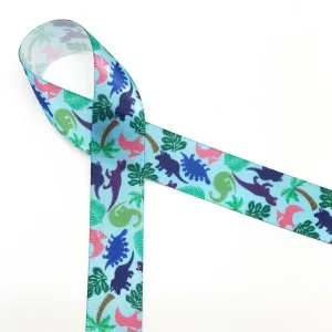 Dinosaur Ribbon printed on 5/8" Lt. Blue single face satin