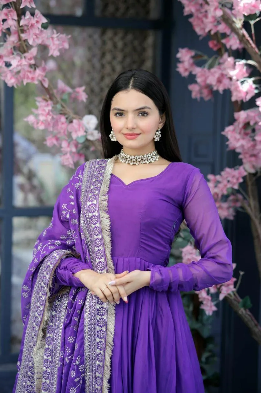 Elegant Lavender Anarkali Suit with Embroidered Dupatta