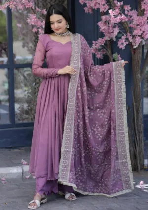 Elegant Lavender Anarkali Suit with Embroidered Dupatta