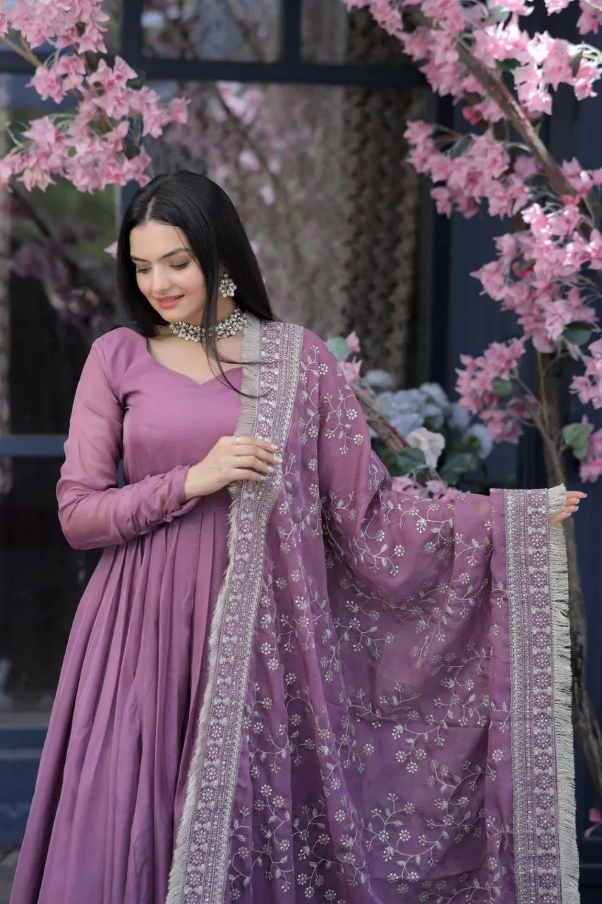 Elegant Lavender Anarkali Suit with Embroidered Dupatta
