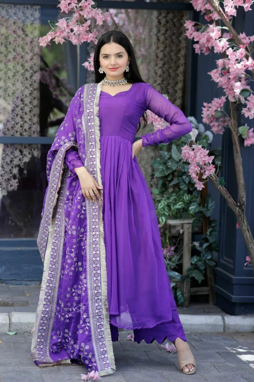 Elegant Lavender Anarkali Suit with Embroidered Dupatta