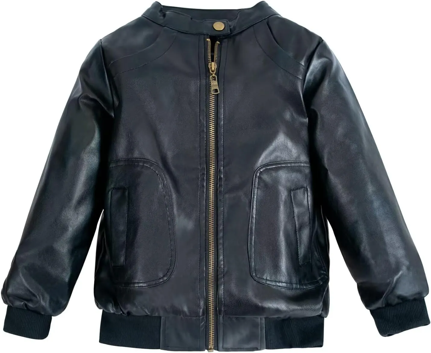 Elife Boy's Trendy Stand-Collar PU Leather Spring Moto Jacket Black