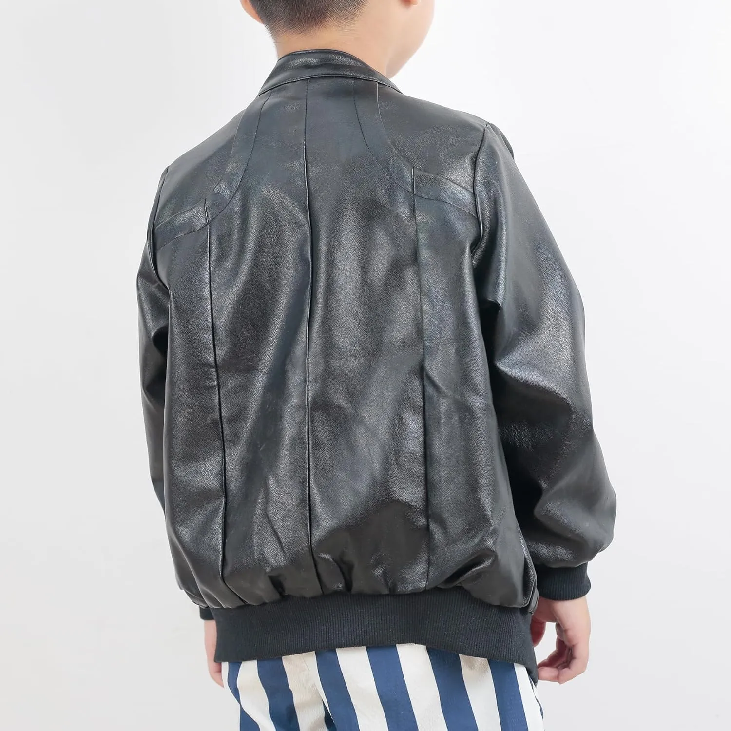 Elife Boy's Trendy Stand-Collar PU Leather Spring Moto Jacket Black
