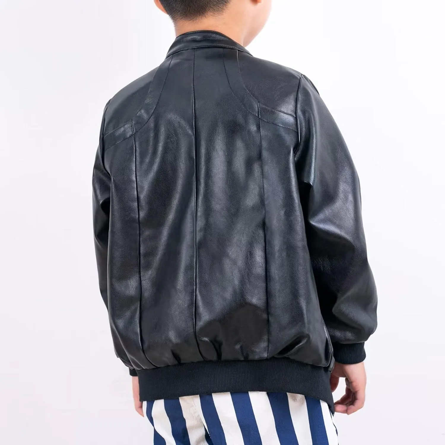 Elife Boy's Trendy Stand-Collar PU Leather Spring Moto Jacket Black