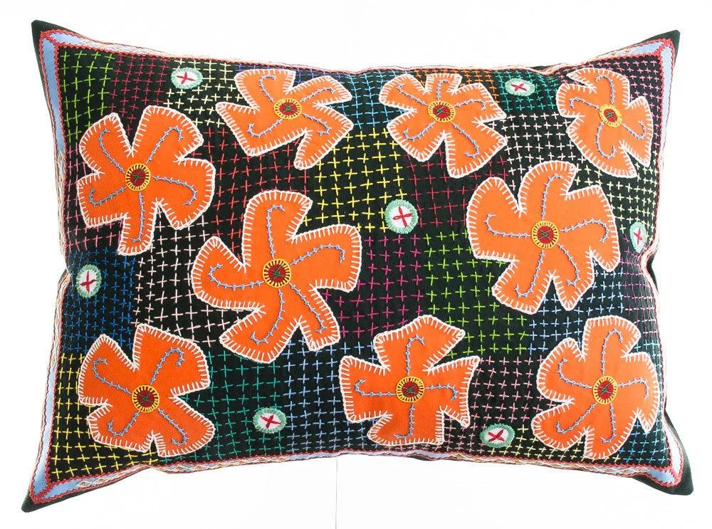 Flores Design Embroidered Pillow on dark green