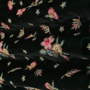 Green Color Velvet Embroidery Fabric