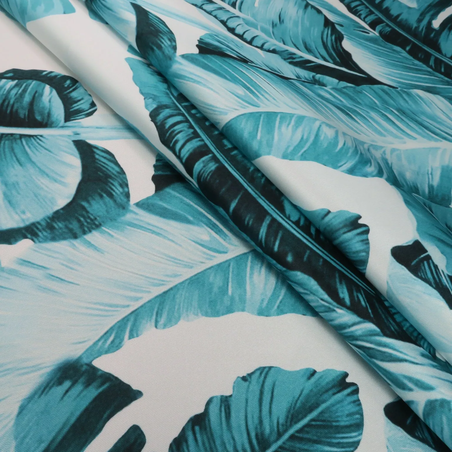 Grey Floral on White Background Printed Polyester Mikado Fabric