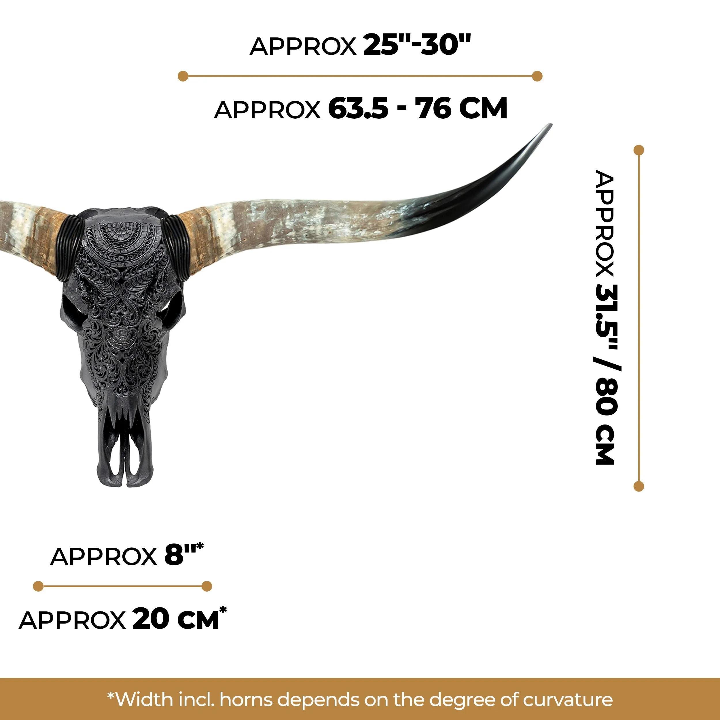 Hand Carved Longhorn Skull - Matte Black Boho