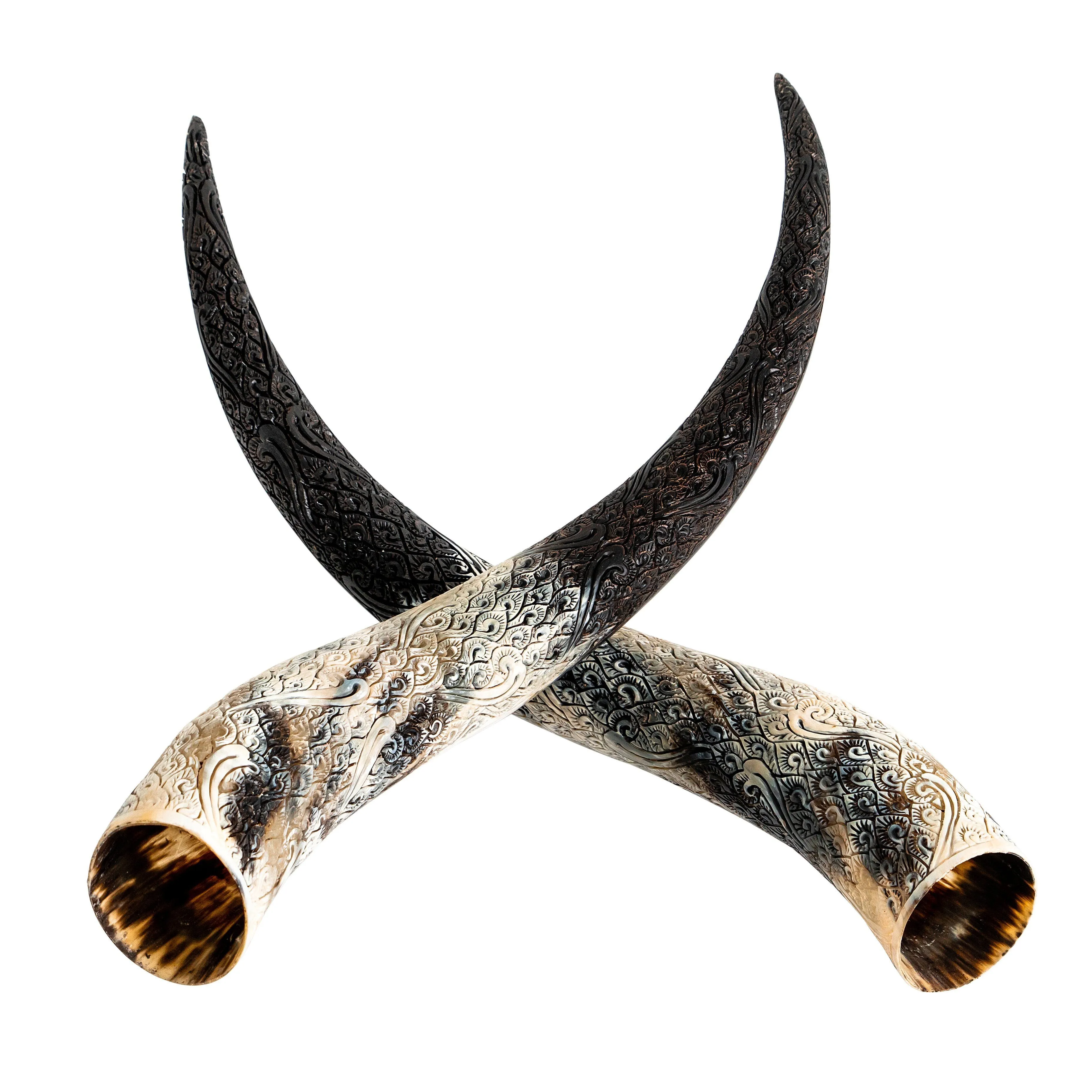 Hand Carved Longhorn Skull - Matte Black Boho