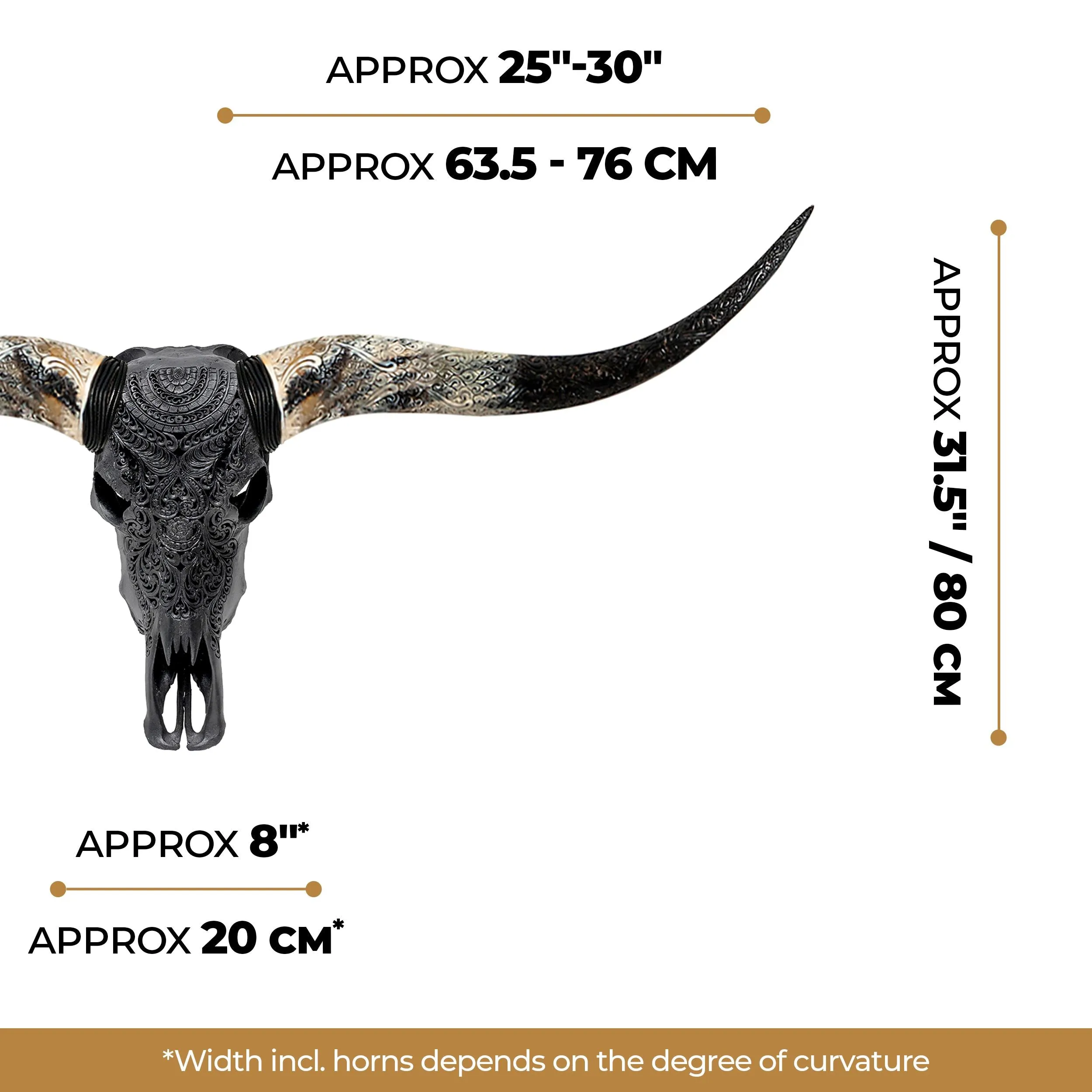 Hand Carved Longhorn Skull - Matte Black Boho