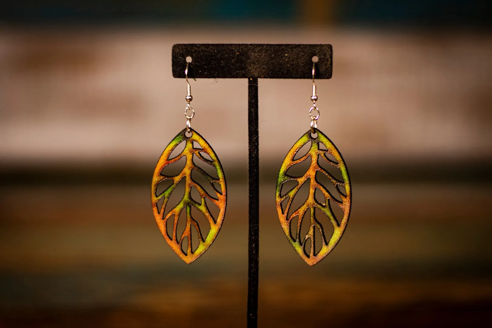 Hand Painted - Laser Cut Leaf - Multiple Colors Available - Earrings