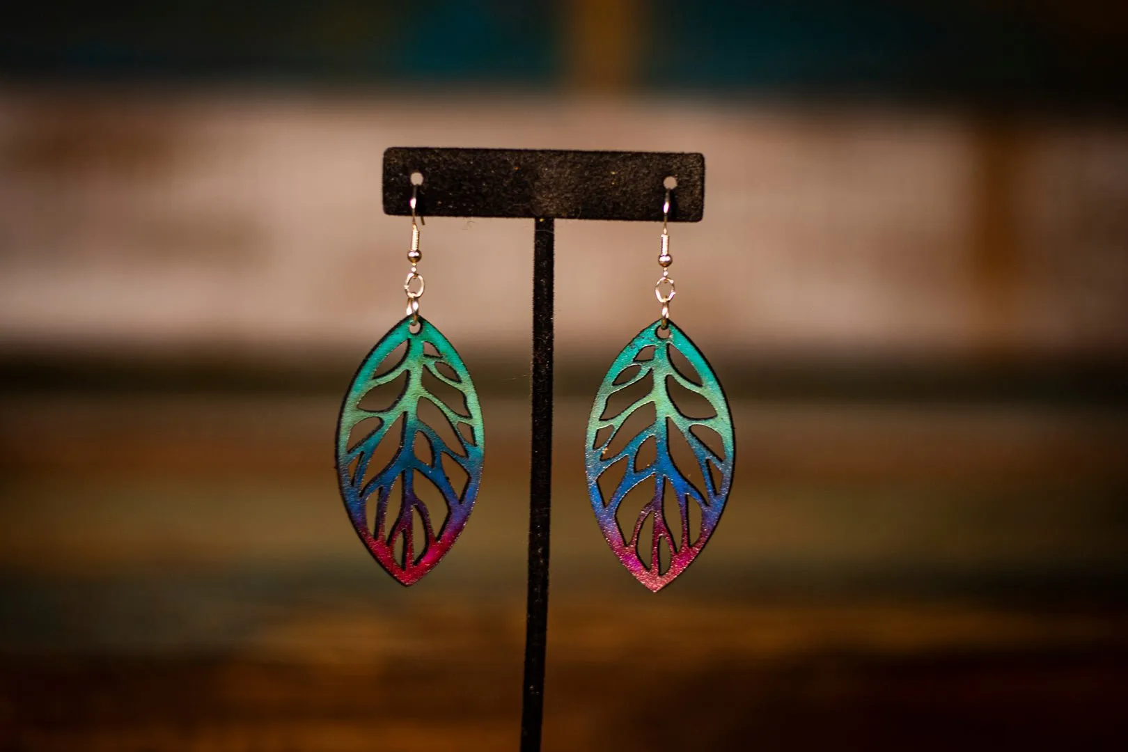 Hand Painted - Laser Cut Leaf - Multiple Colors Available - Earrings