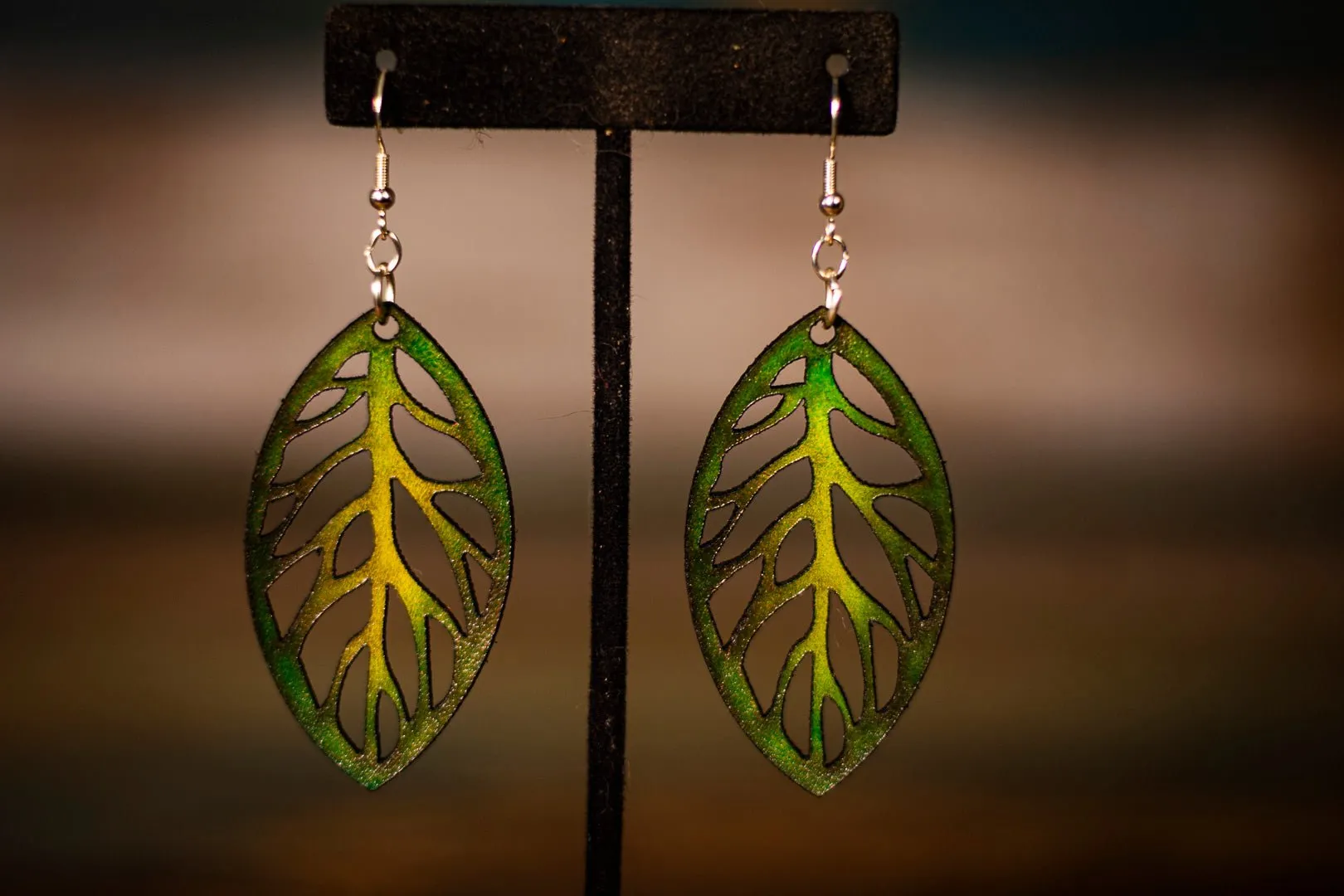 Hand Painted - Laser Cut Leaf - Multiple Colors Available - Earrings