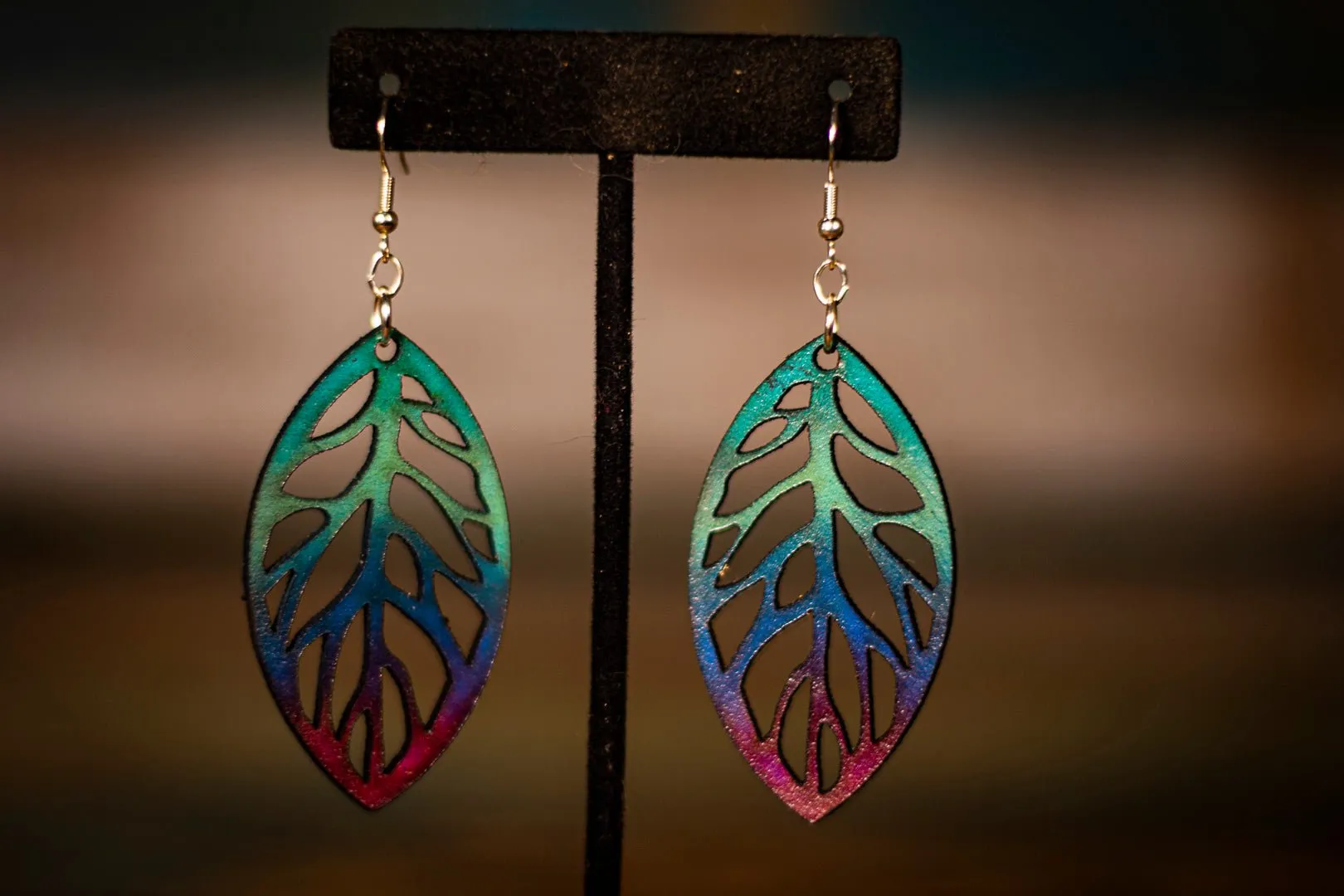 Hand Painted - Laser Cut Leaf - Multiple Colors Available - Earrings