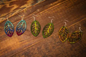 Hand Painted - Laser Cut Leaf - Multiple Colors Available - Earrings
