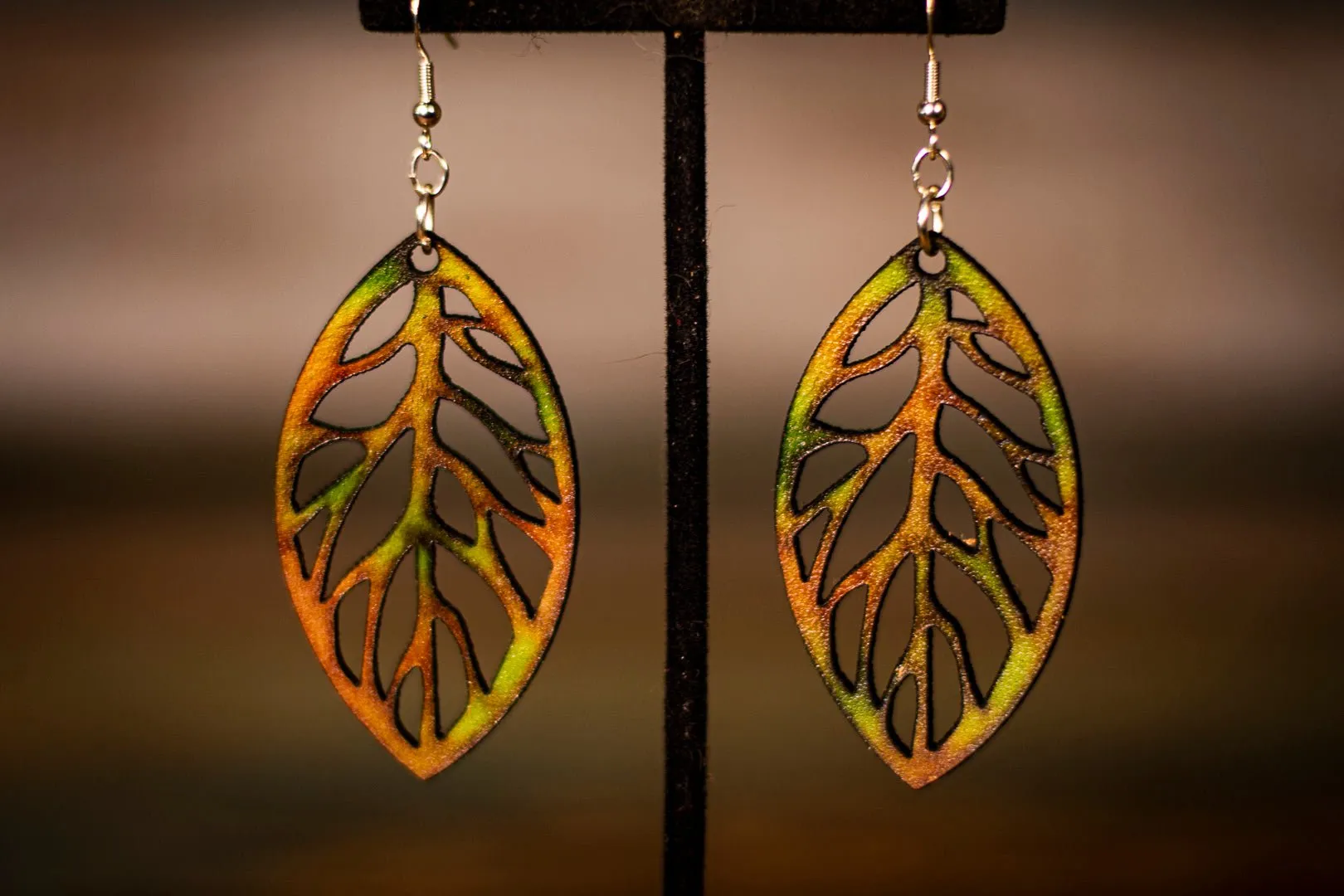 Hand Painted - Laser Cut Leaf - Multiple Colors Available - Earrings
