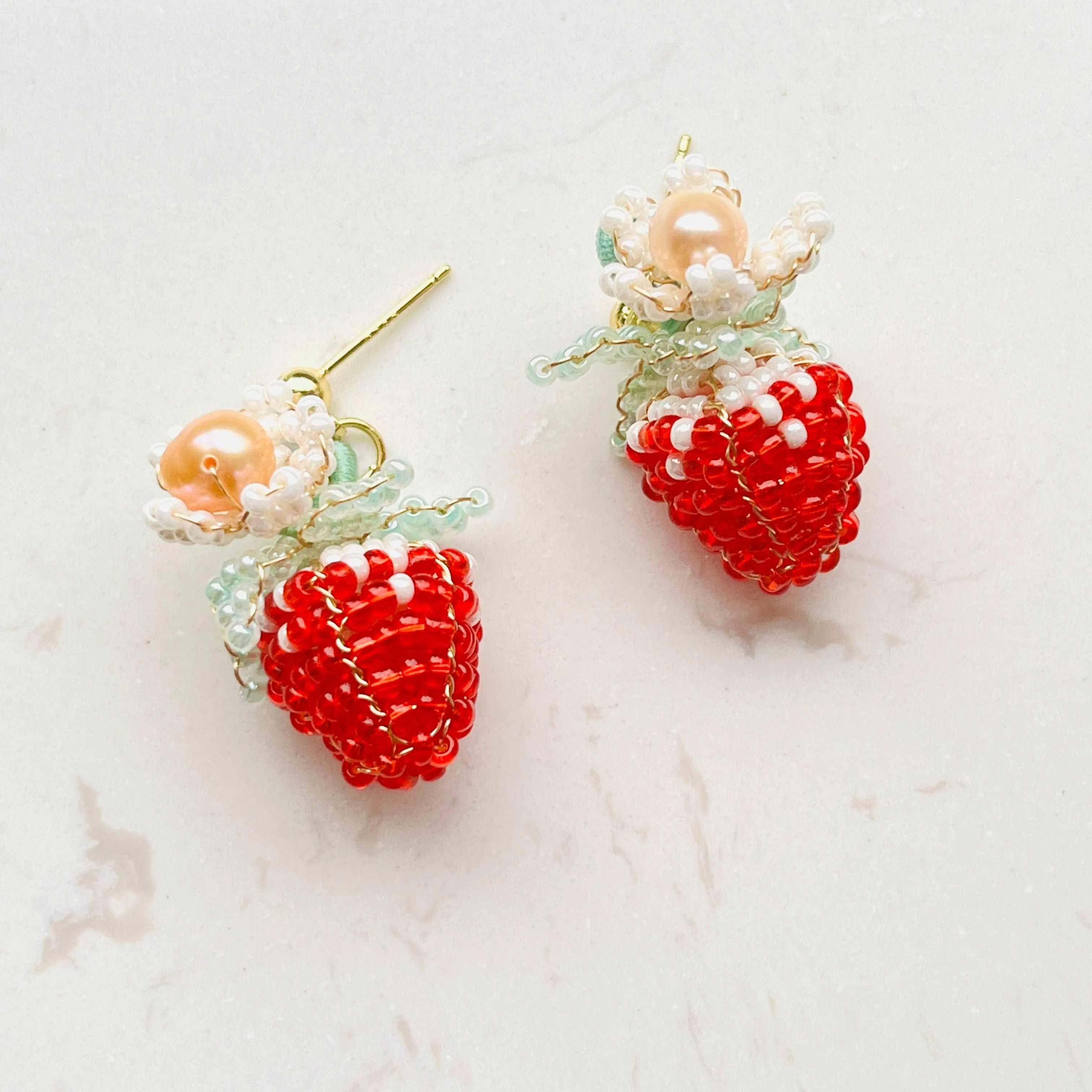 Handmade Strawberry Beaded Stud Earrings