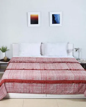 Kattam-Kuta Red Cotton Bedcover | Double Bed | 108 X 100 inches