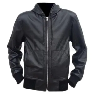 Leather Skin Men Black Hooded Hoodie Genuine Leather Jacket