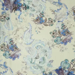 Light Blue and Lavender on a Light Gray Background Printed Silk Gazar Satin Organza Fabric