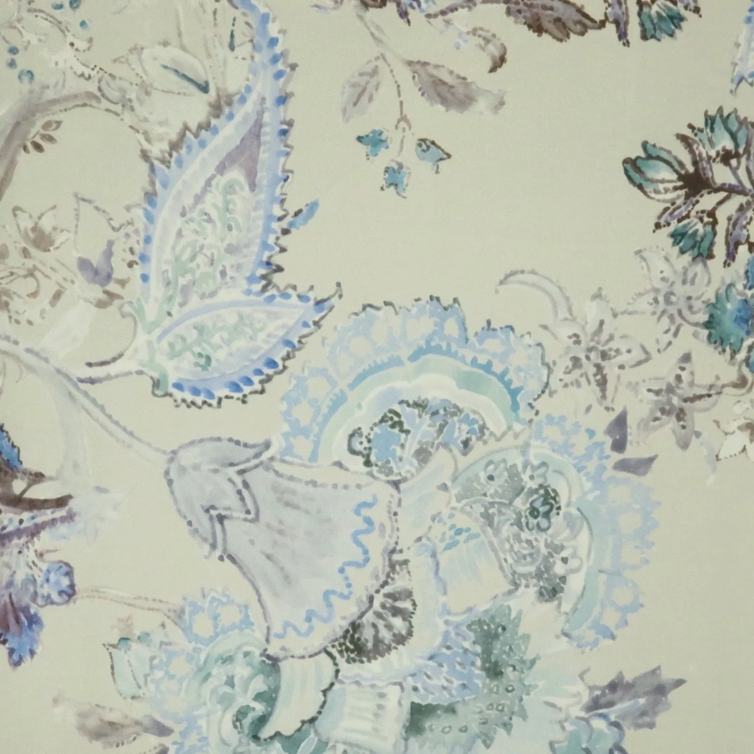 Light Blue and Lavender on a Light Gray Background Printed Silk Gazar Satin Organza Fabric