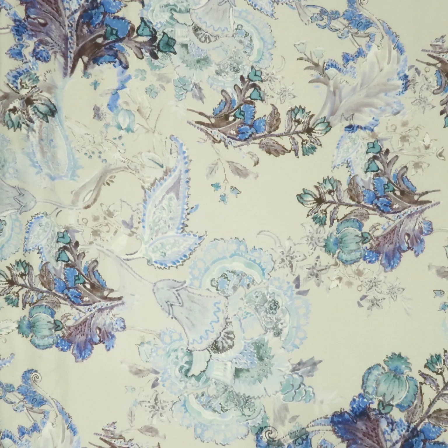Light Blue and Lavender on a Light Gray Background Printed Silk Gazar Satin Organza Fabric