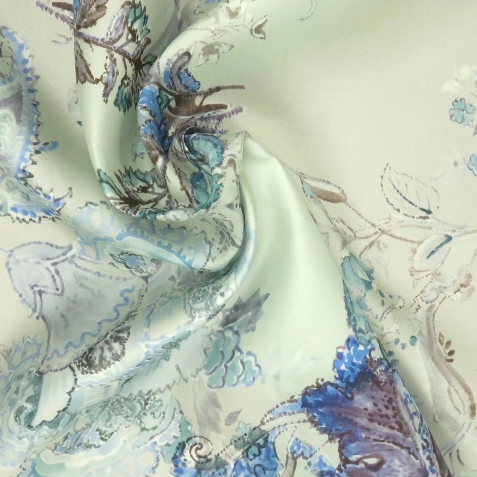 Light Blue and Lavender on a Light Gray Background Printed Silk Gazar Satin Organza Fabric